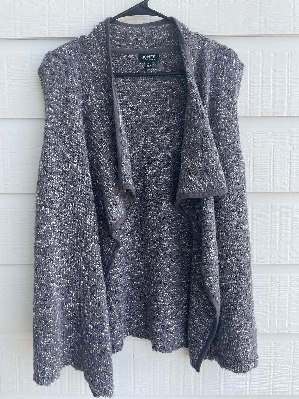 gray Jones New York Sweater Vest with ruffle front L - Picture 1 of 5